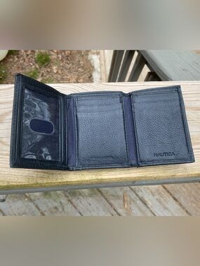Nautica Black Genuine Leather Trifold Card & ID Wallet